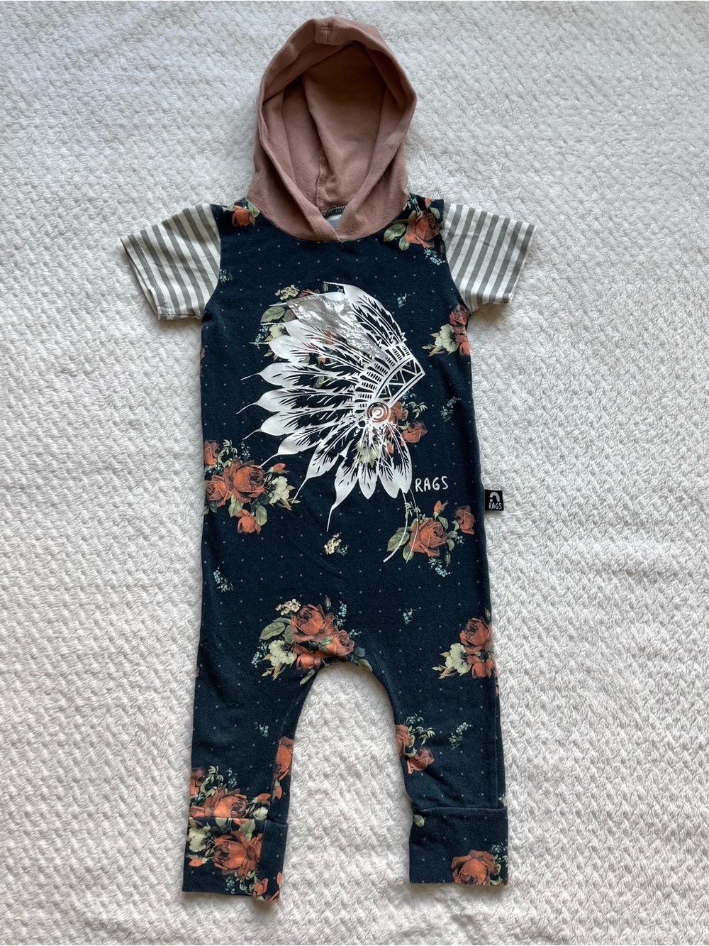 Rags to Raches Native Floral Hooded One Piece Romper 18-24 Month Chief HTF USA
